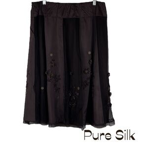 Coldwater Creek Brown Silk Beaded Skirt Size L